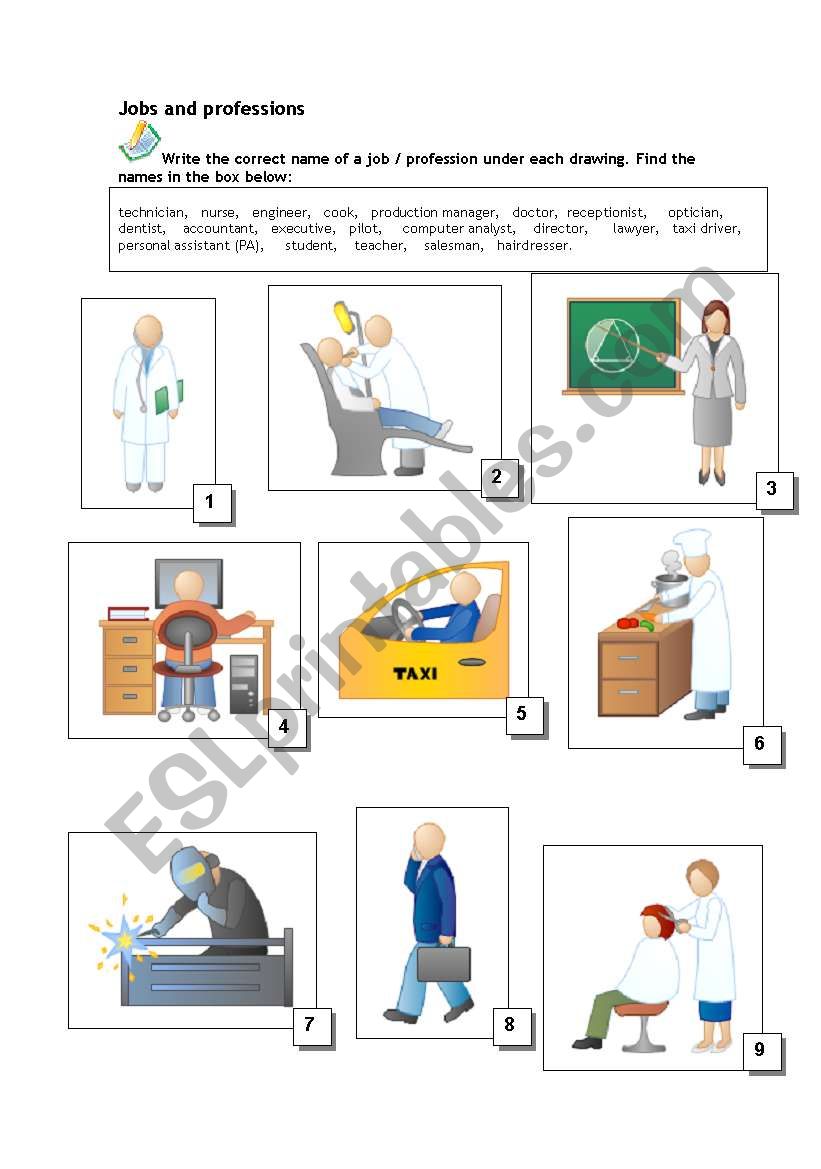 Jobs and professions worksheet