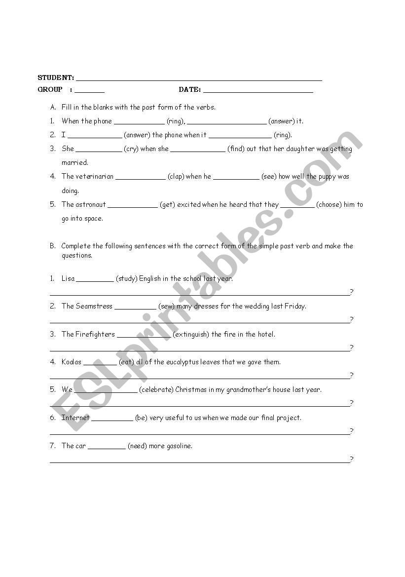 simple past worksheet worksheet