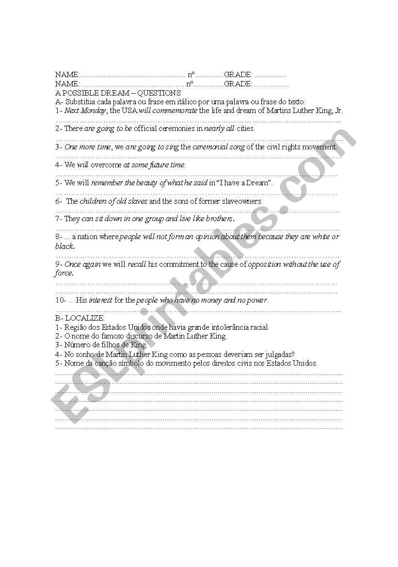 Martin Luther King Jr. worksheet