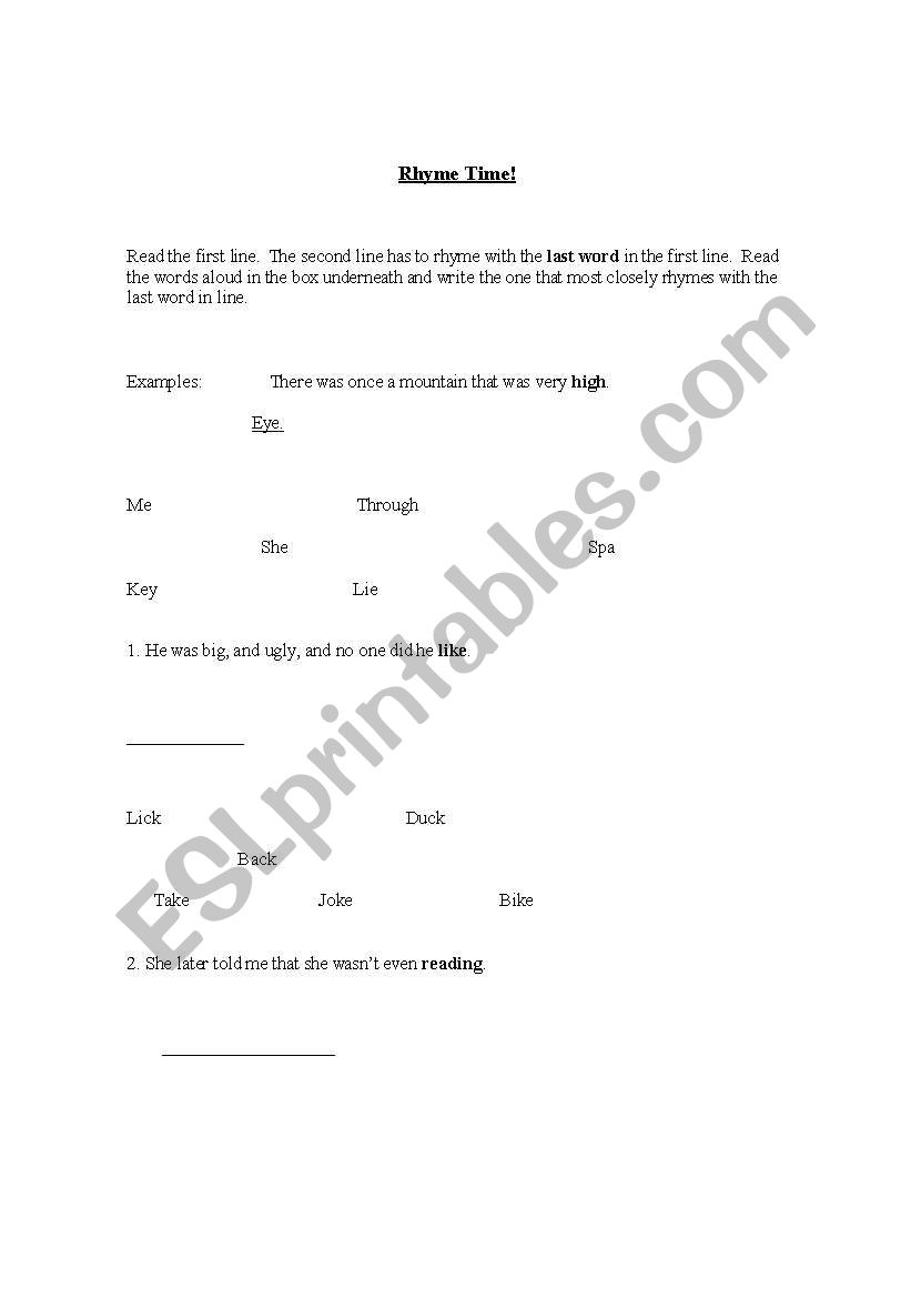 Rhyme Time worksheet