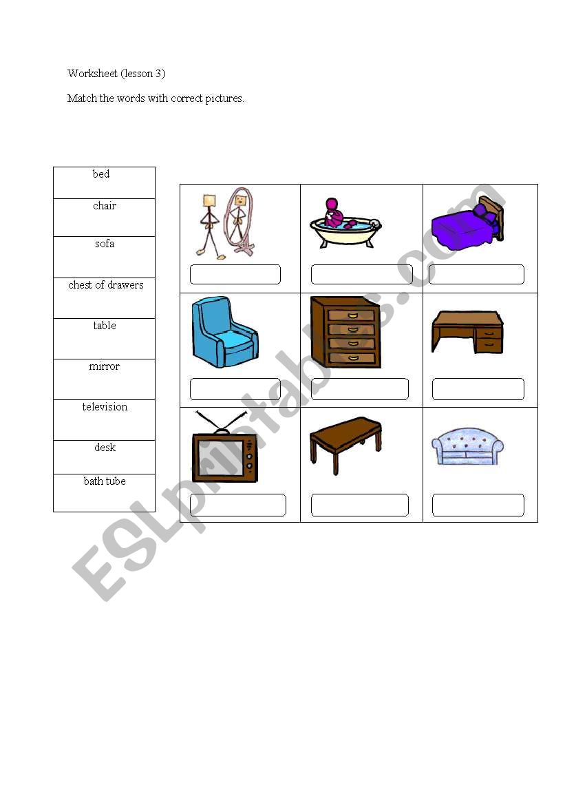 types of furniture worksheet