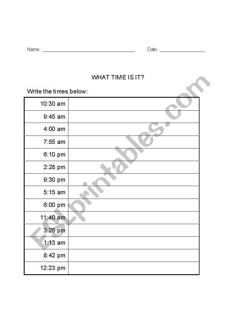 What time is it? worksheet