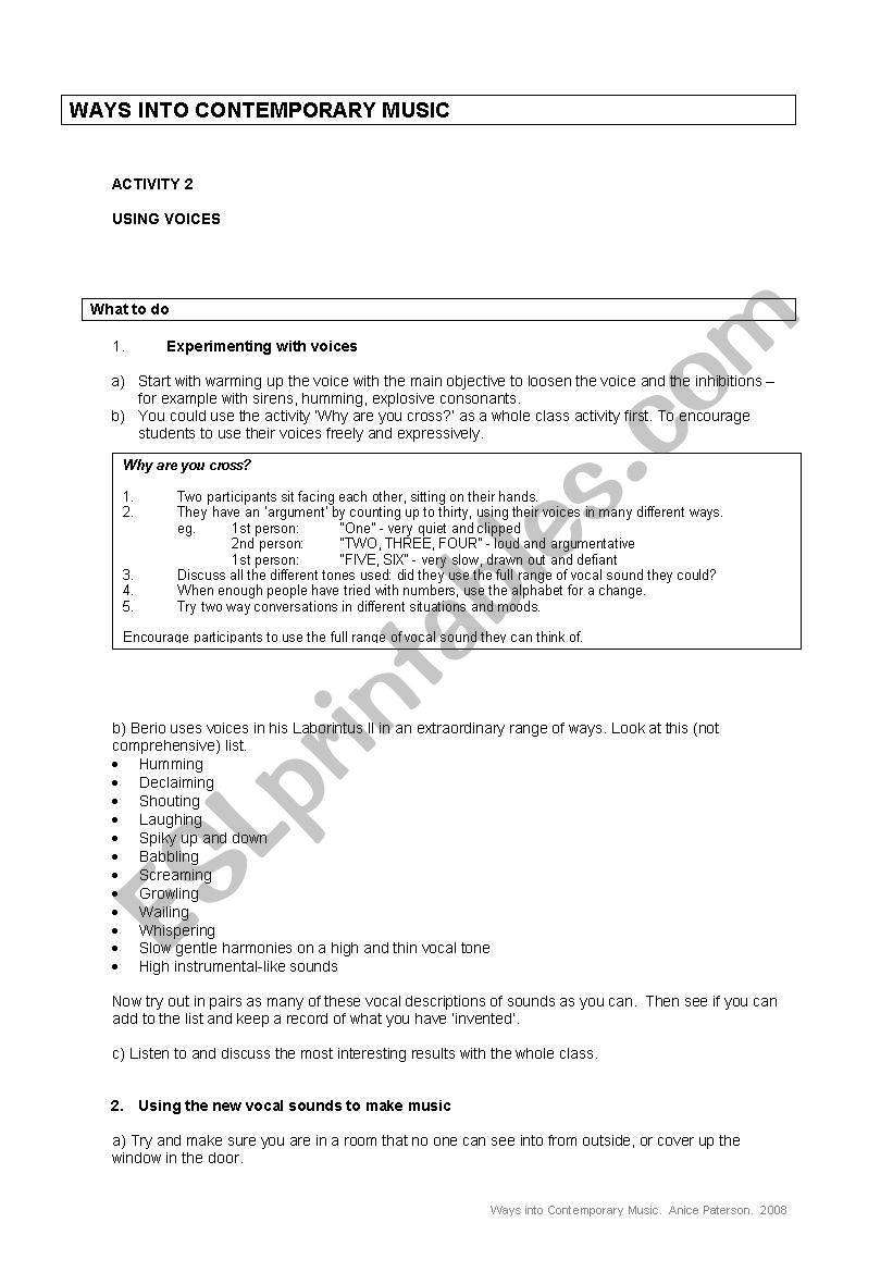 Using Voices worksheet