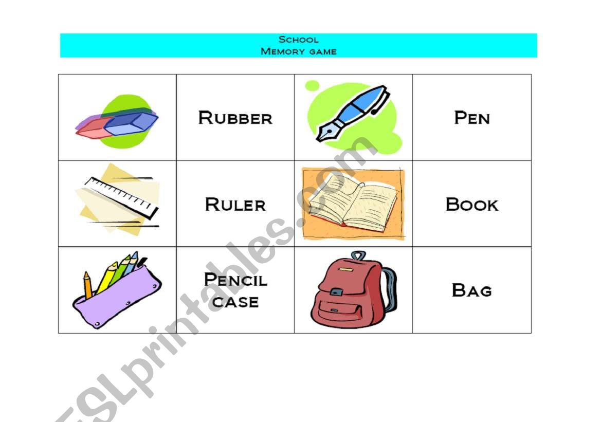 School Memory Game worksheet