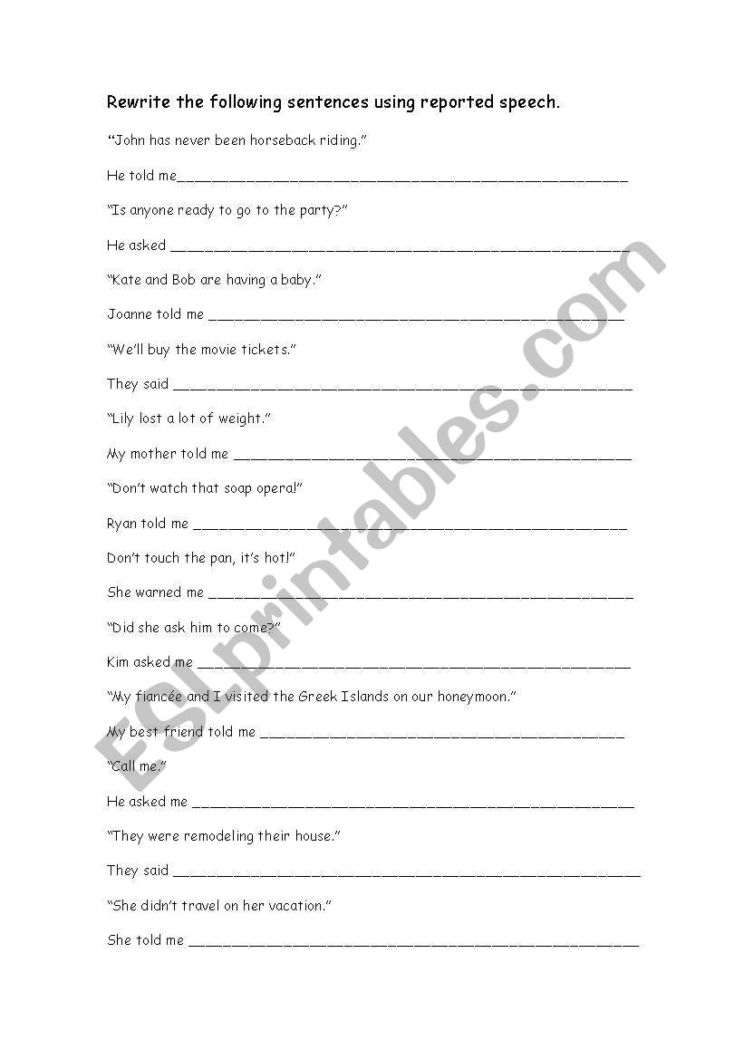 Reported Speech activity worksheet