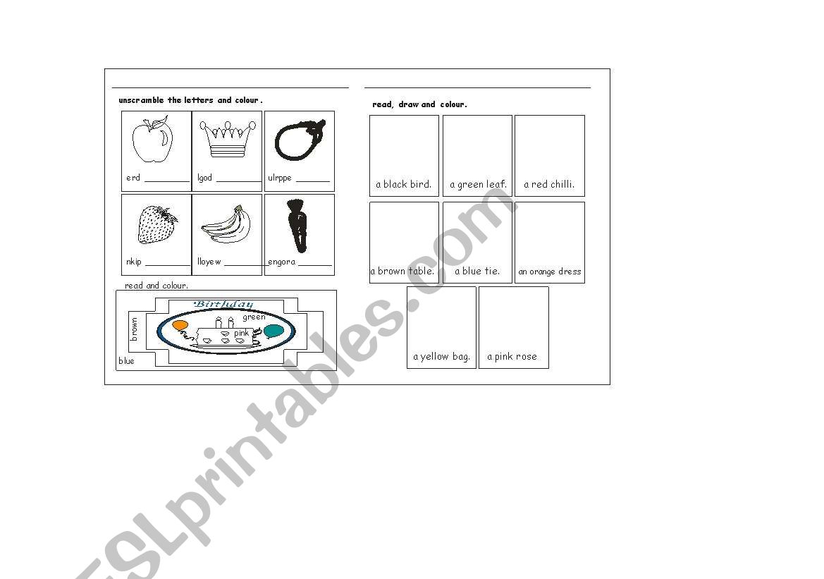 colours worksheet