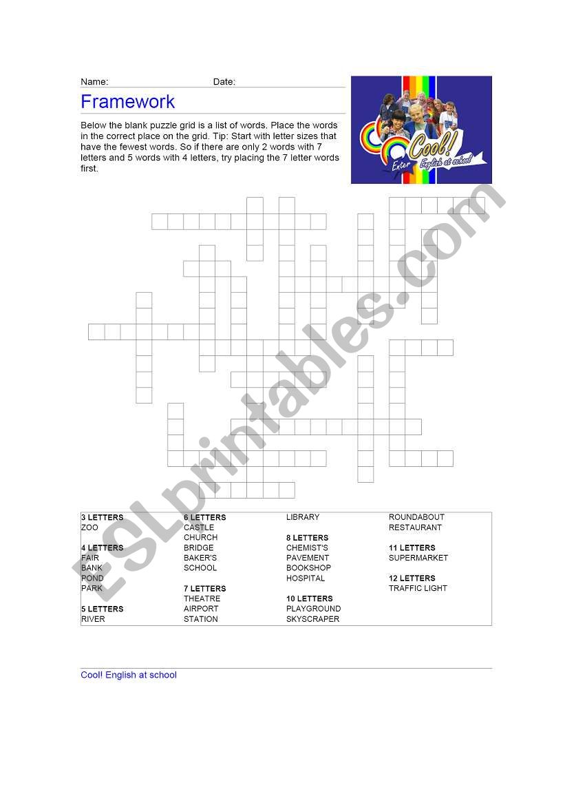 English worksheets Places puzzle