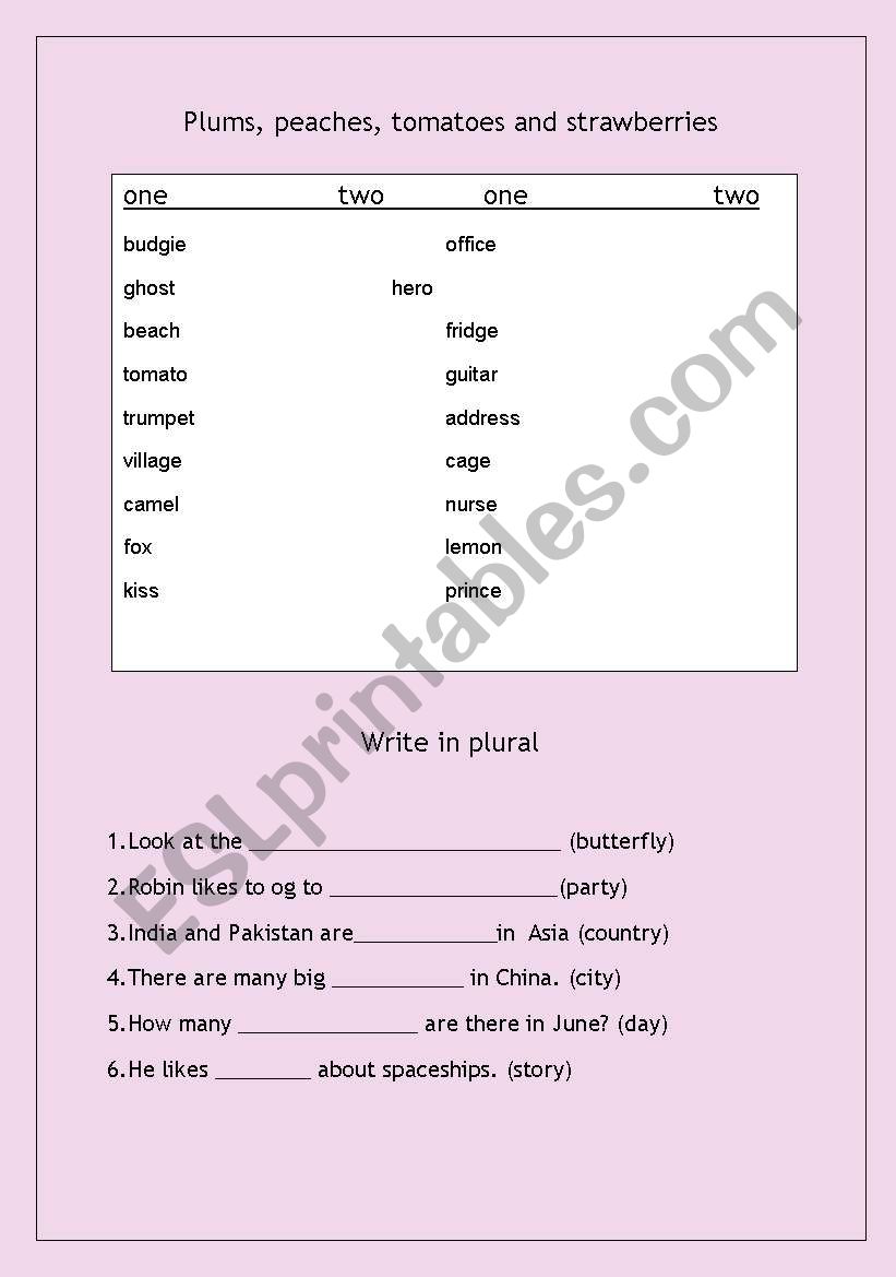 One - two, plural worksheet