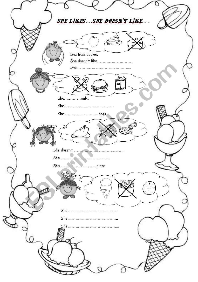 SHE LIKES-SHE DOESN´T LIKE - ESL worksheet by sirah