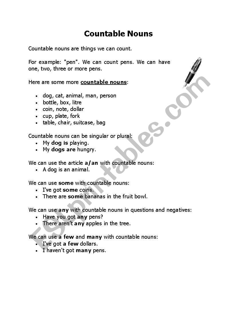 Countable nouns worksheet