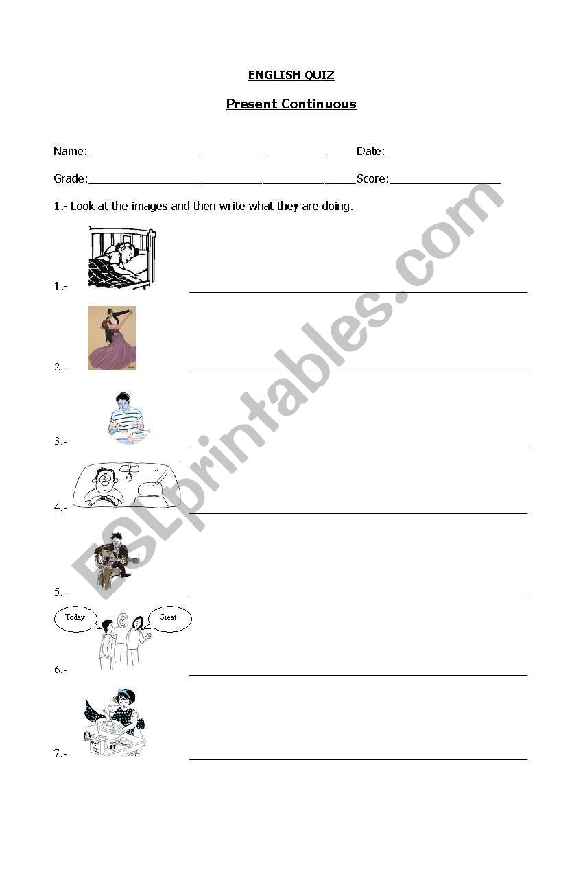 Present Continuous Test worksheet