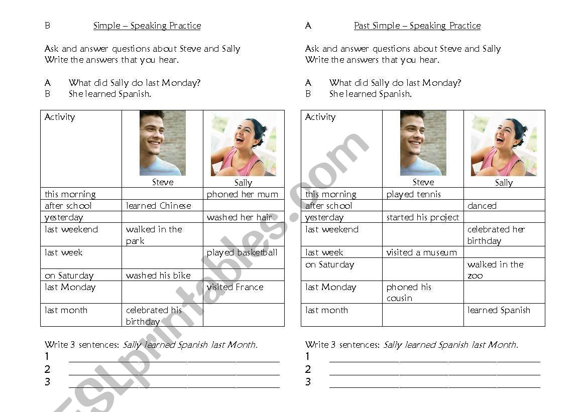 Past Simple Regular Verbs Speaking Practice