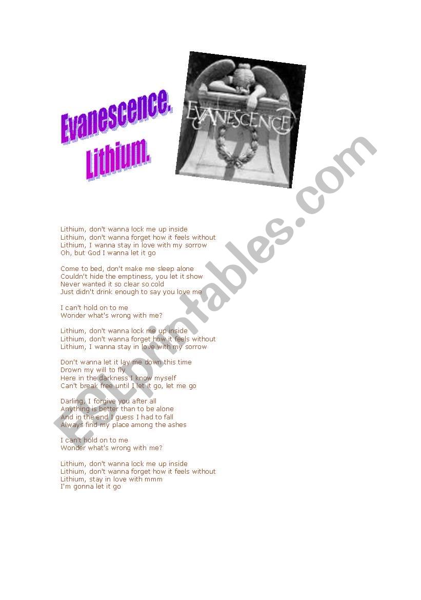 Evanescence song: Lithium worksheet