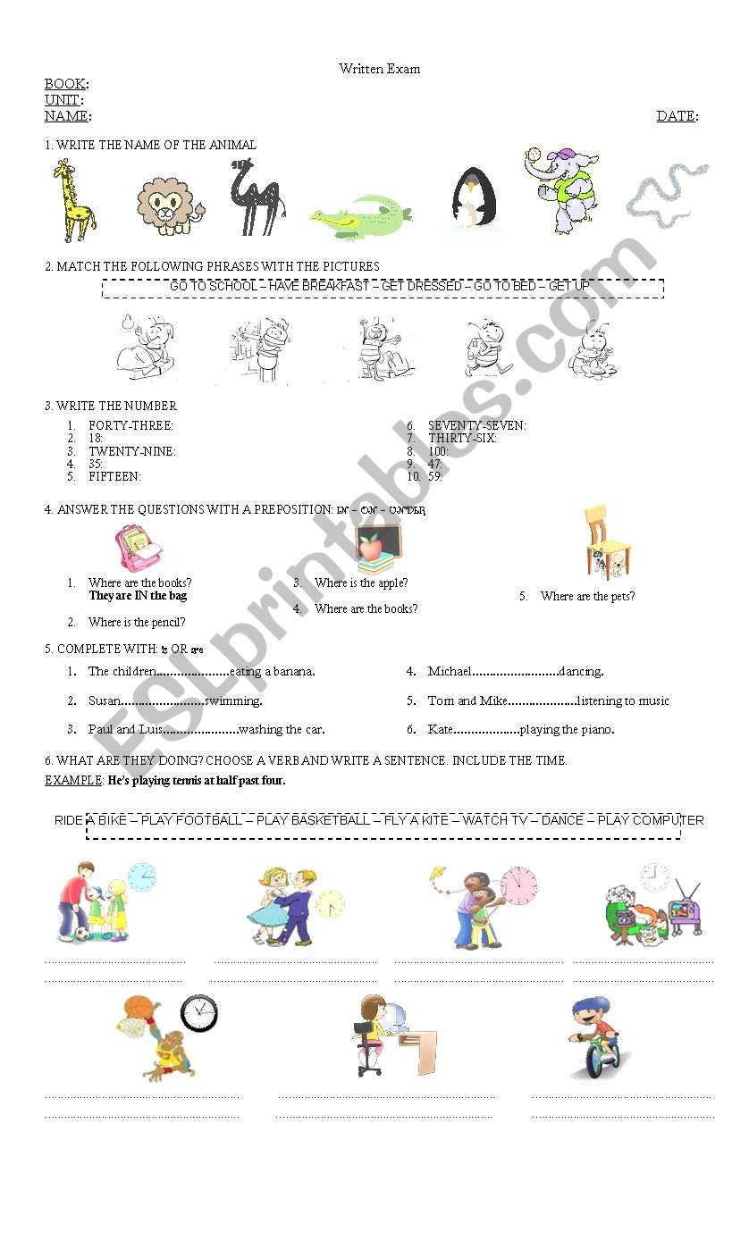 written test  worksheet