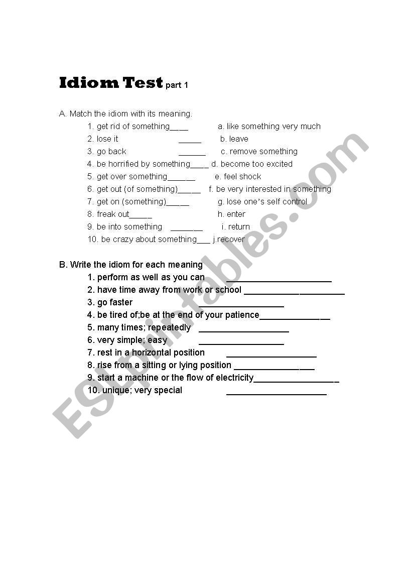 Idiom Test worksheet