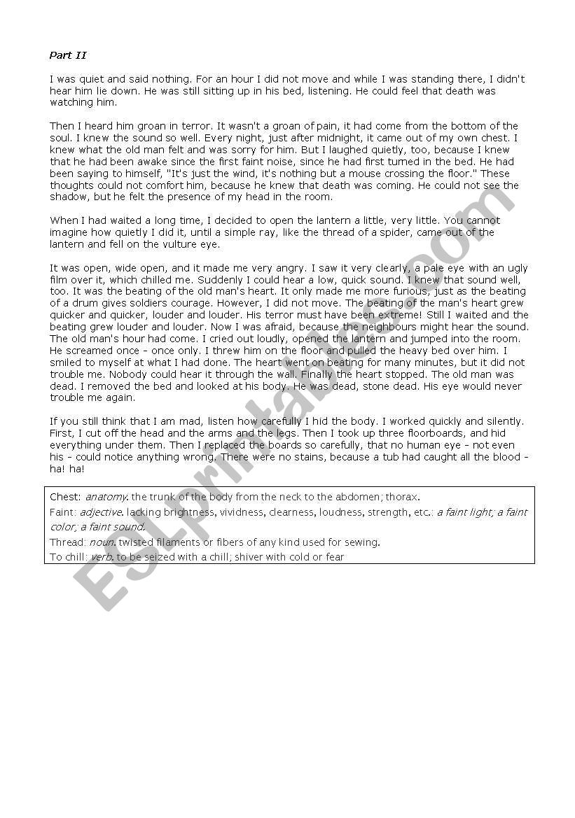 The Tale Tell heart part 2 worksheet