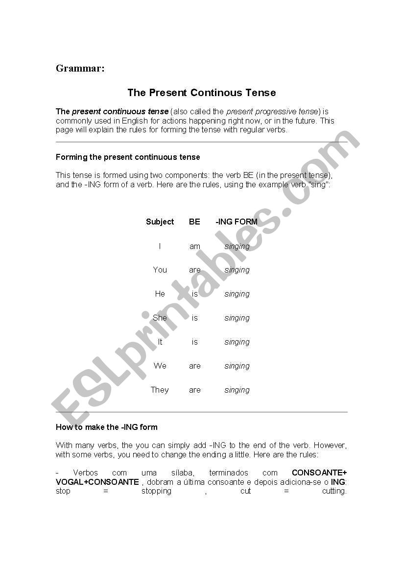 present continuous worksheet