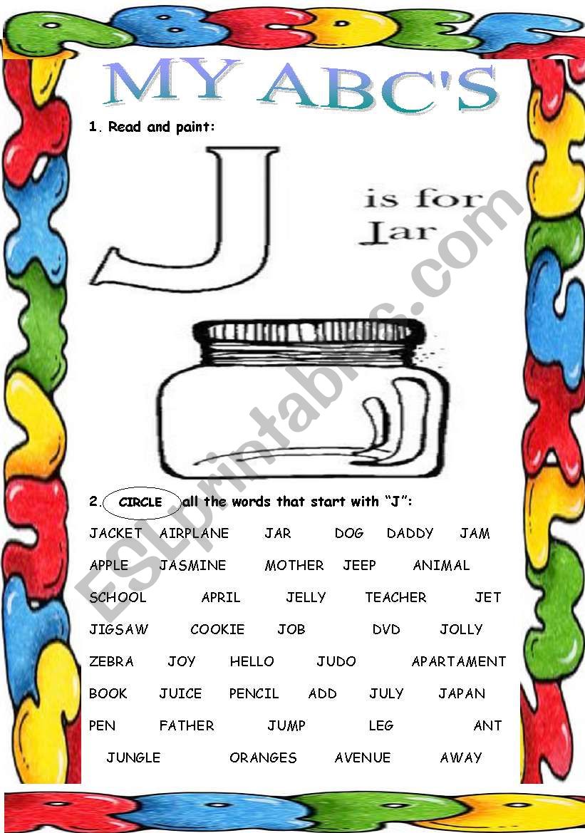 My ABC´s (J) - ESL Worksheet By Wakebeauty