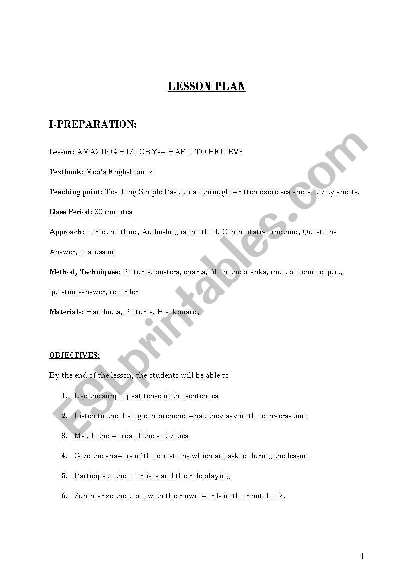English worksheets: lesson plan sample 2