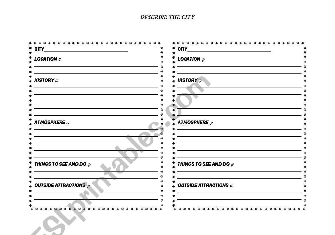 Describe a city worksheet