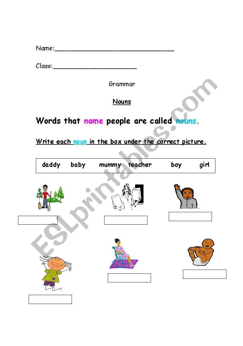 English Worksheets Naming Words People