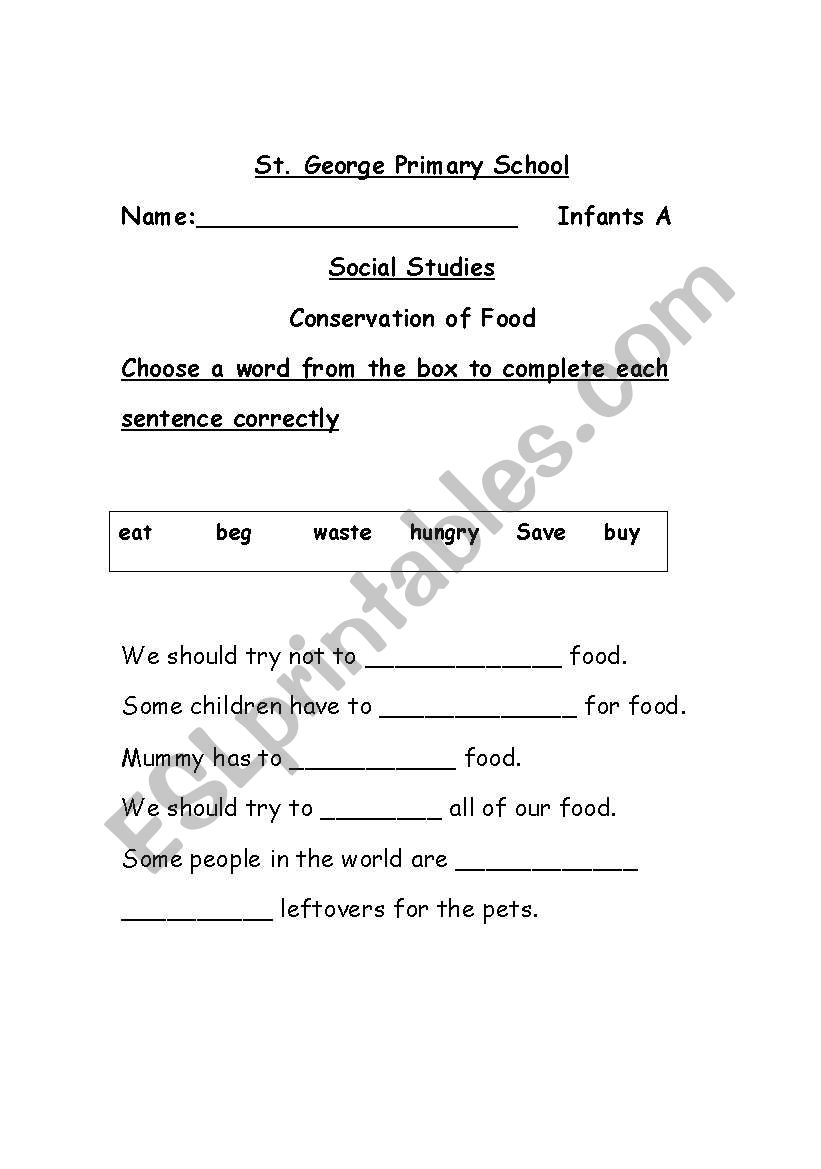 Food Conservation Worksheet worksheet