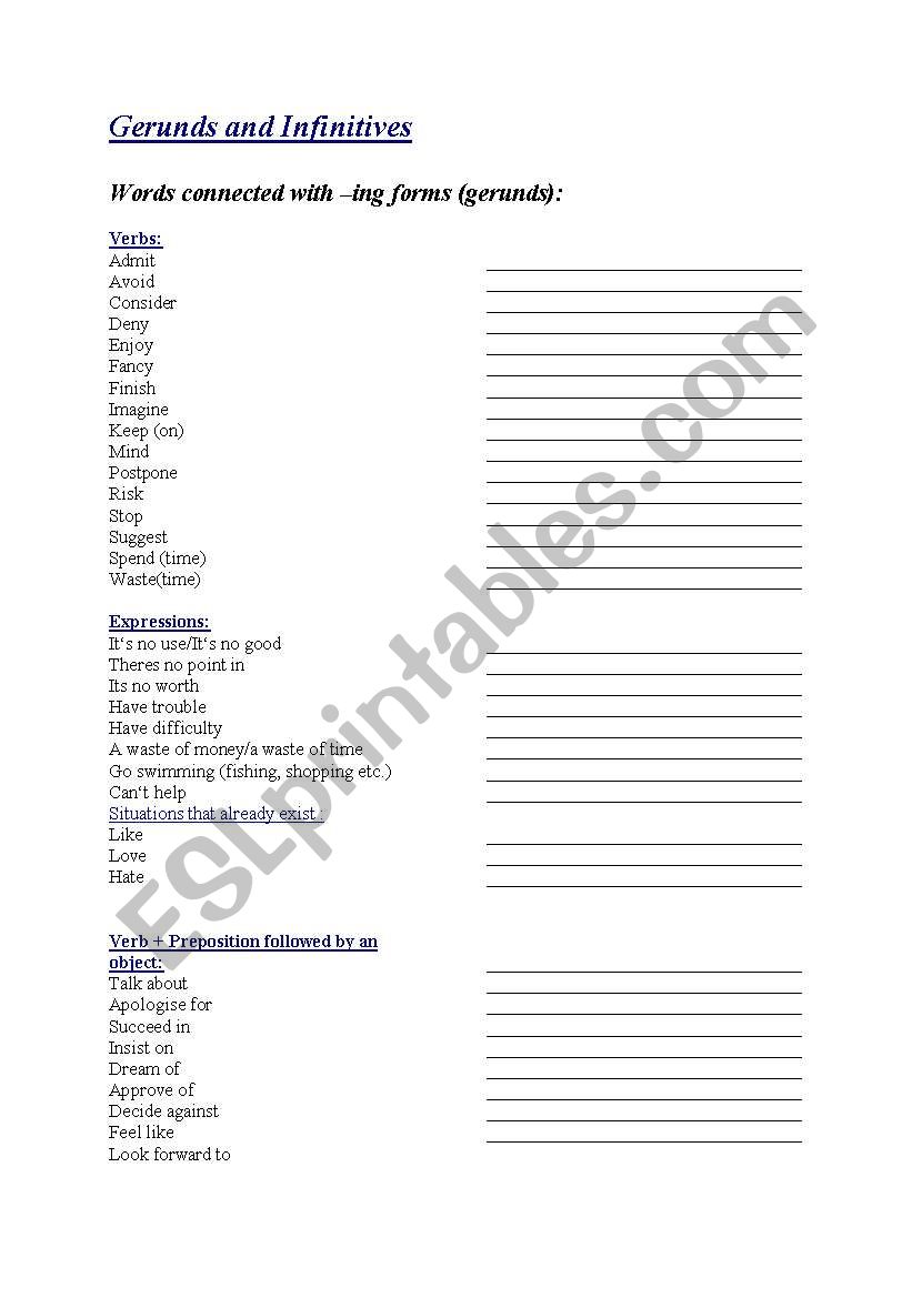 Summary of Gerunds and Infinitives- verbs