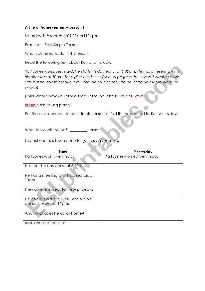 Past Simple exercise worksheet