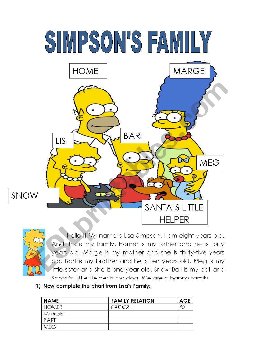 Simpson´s family - ESL worksheet by Flavinha Z