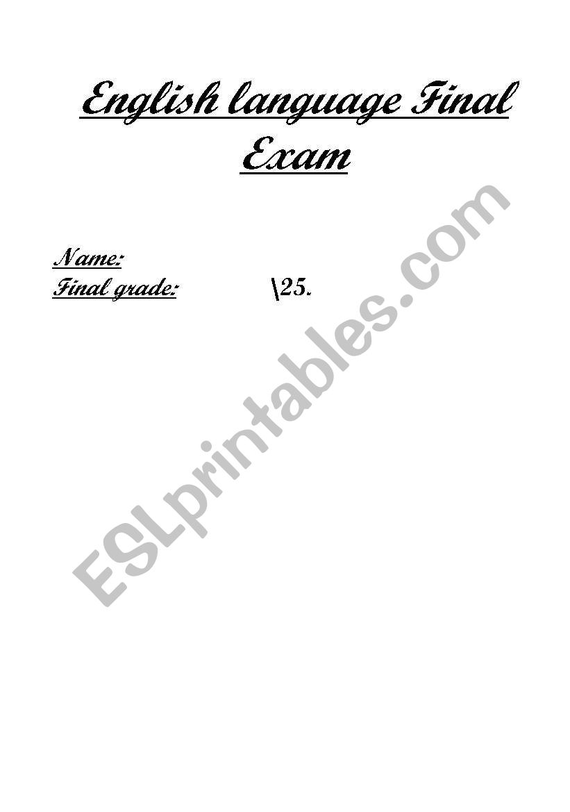 Exam worksheet