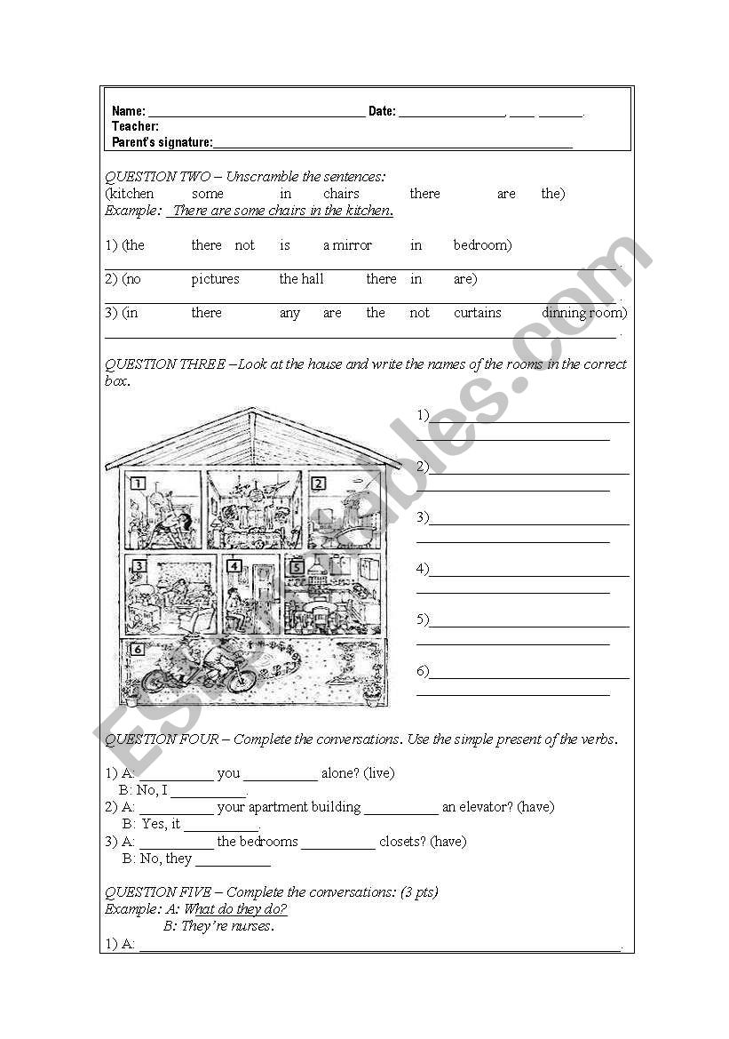 Test for young students worksheet