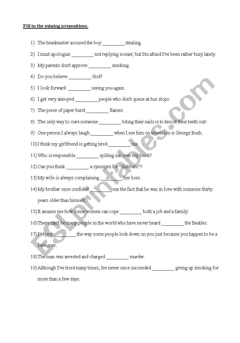 prepositions worksheet