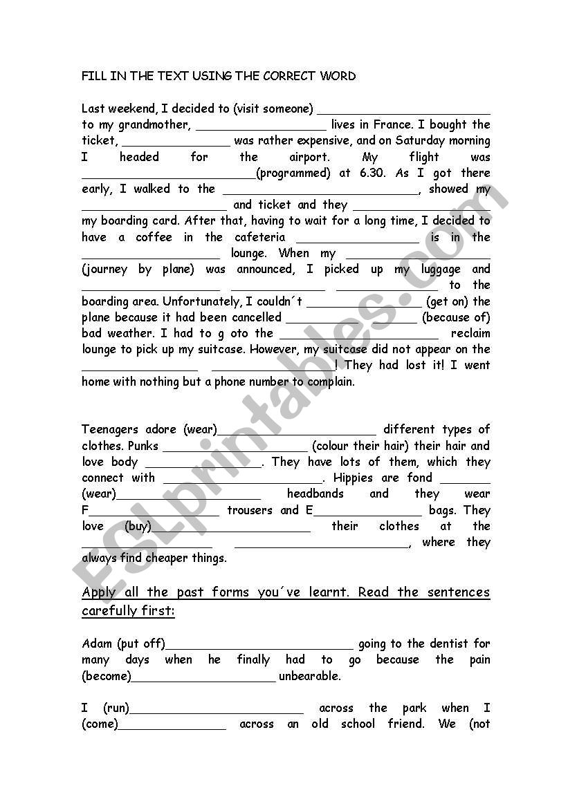 English Worksheets GAP FILLING