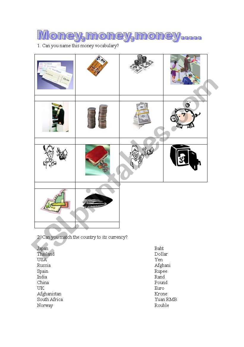 money vocabulary esl worksheet by suki99
