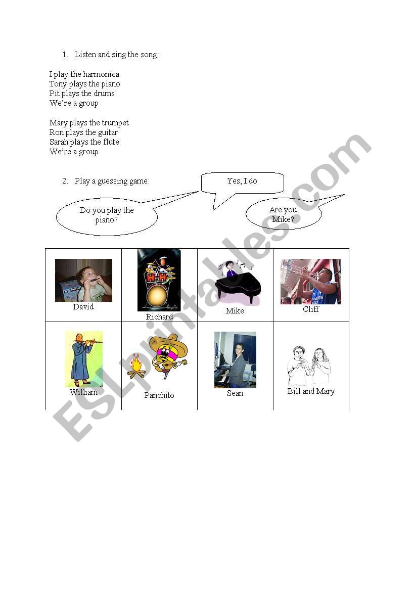 Instruments worksheet