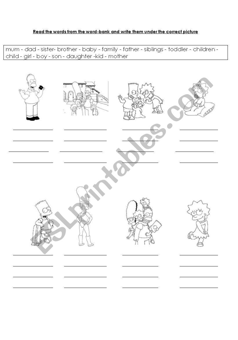 The Simpson family worksheet