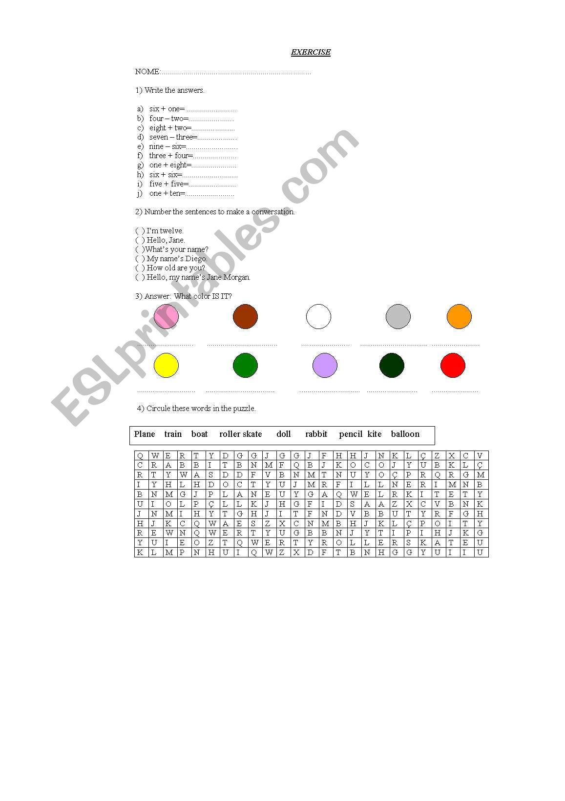 Colors and number worksheet