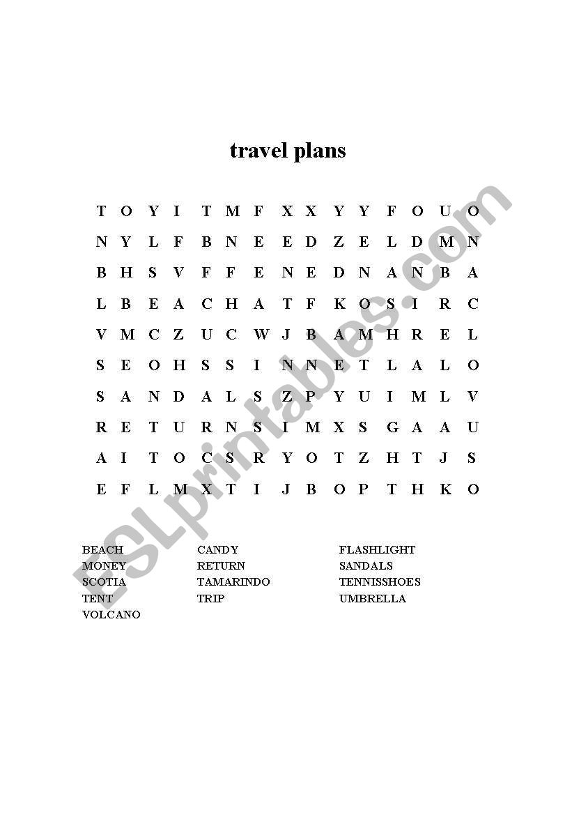 travel plans worksheet
