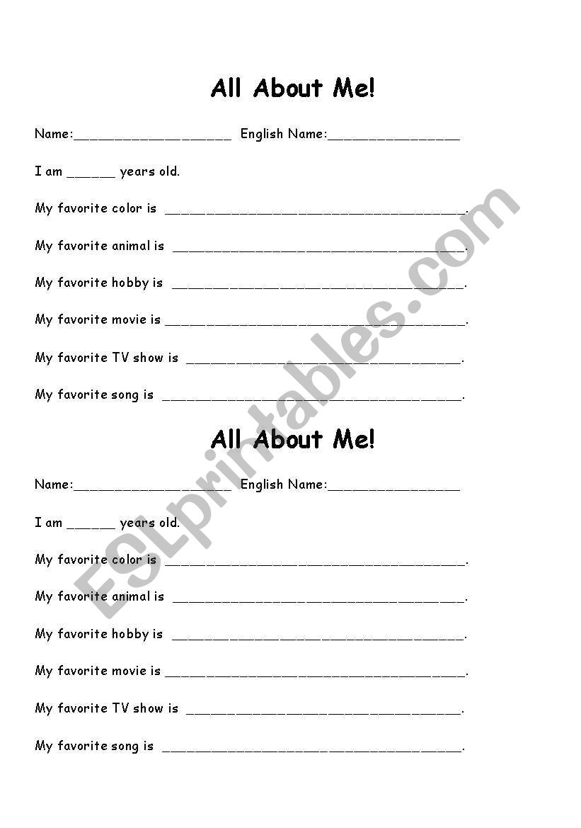 English worksheets: all about me!