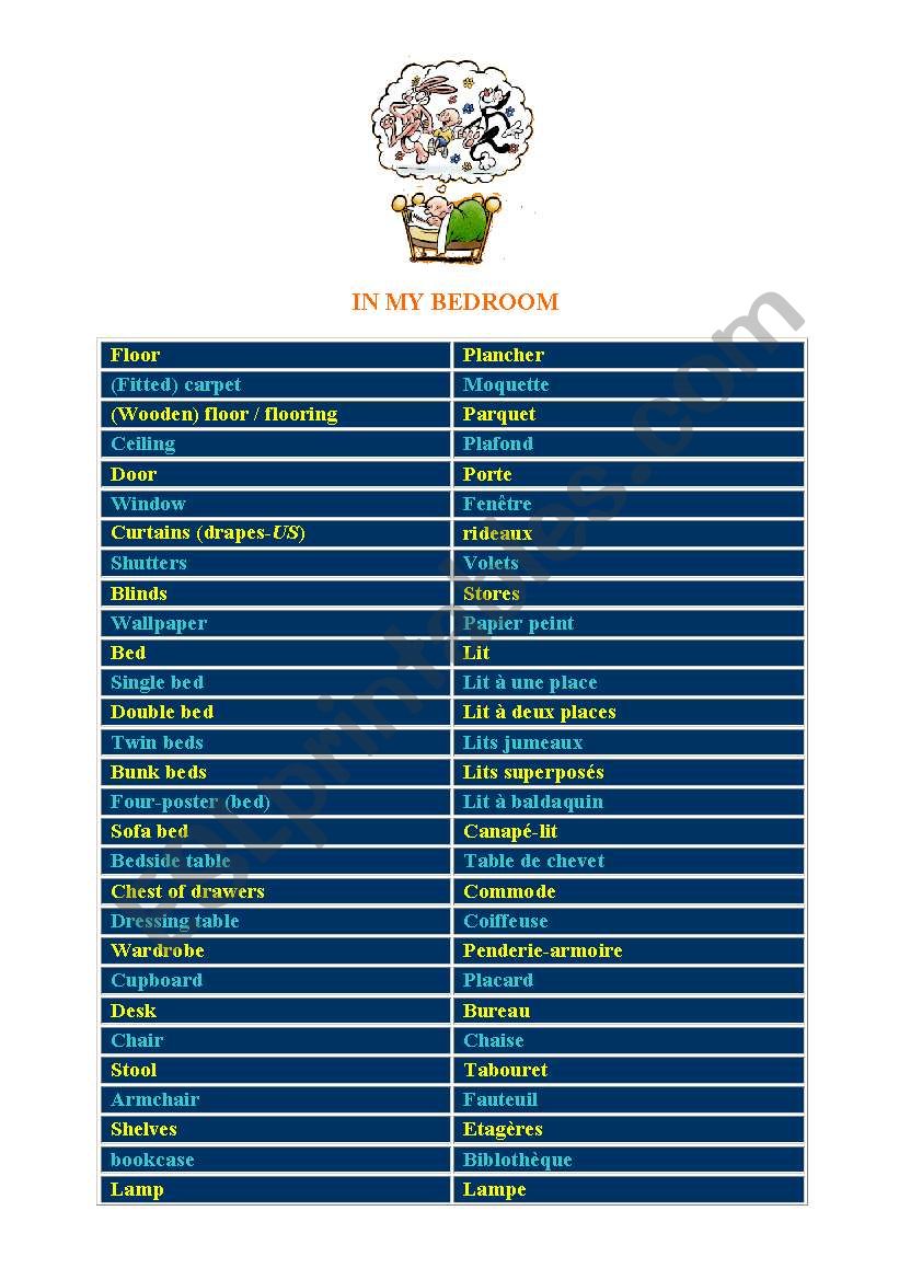 In my Bedroom worksheet