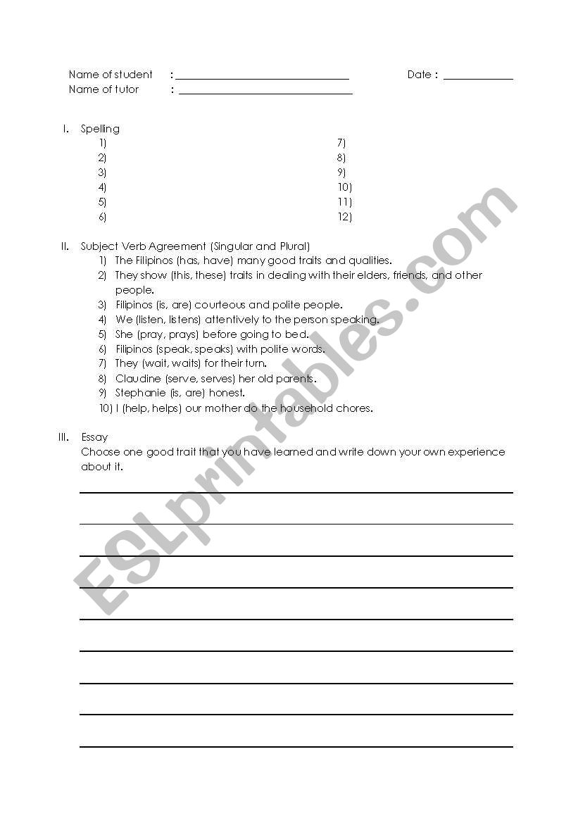 Exam Sheets worksheet