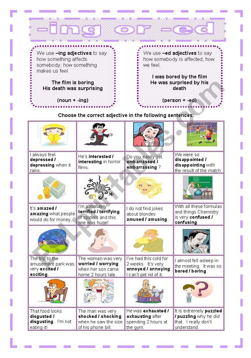 Ed Ing Adjectives Worksheet