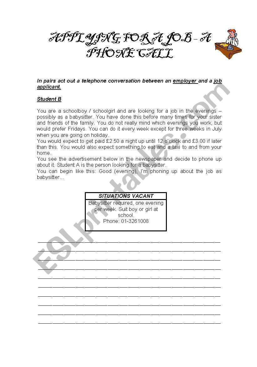 Jobs worksheet