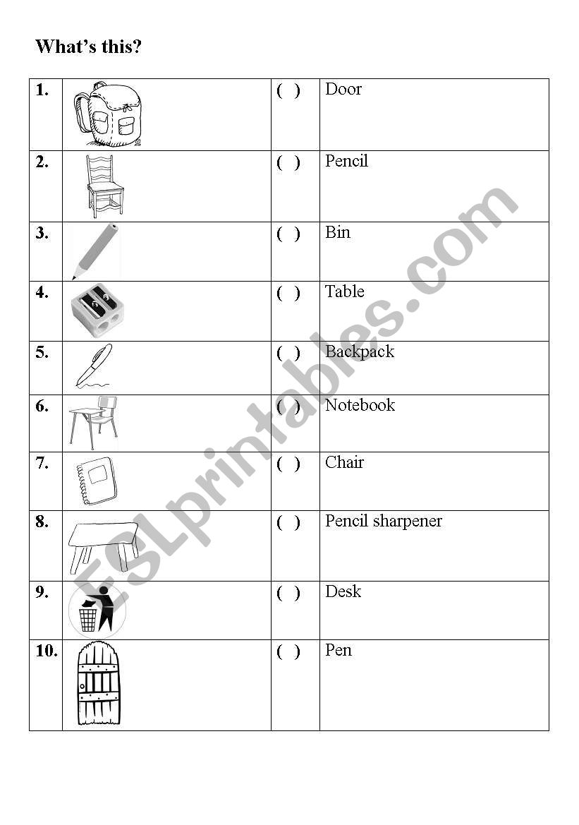 School objects worksheet