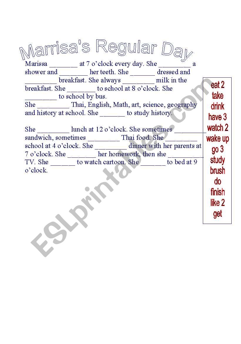 Marrisas Regular Day worksheet