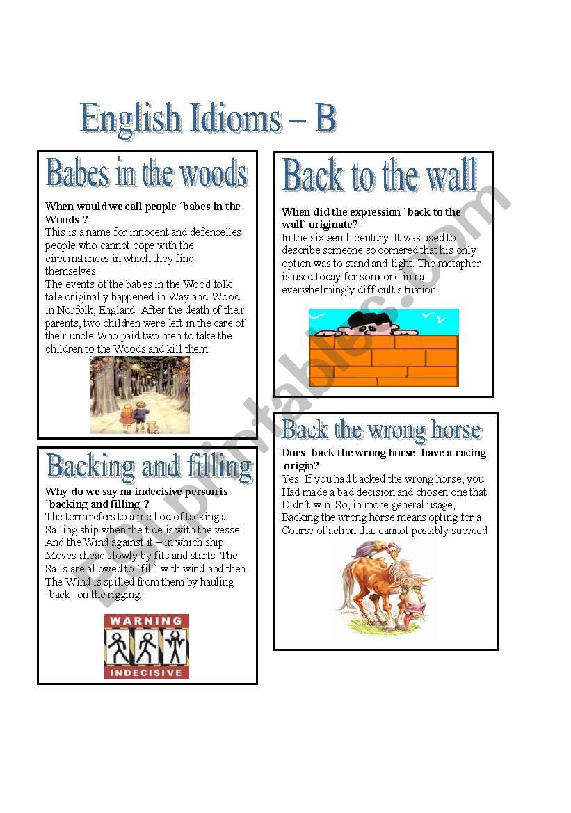 English Idioms - B worksheet