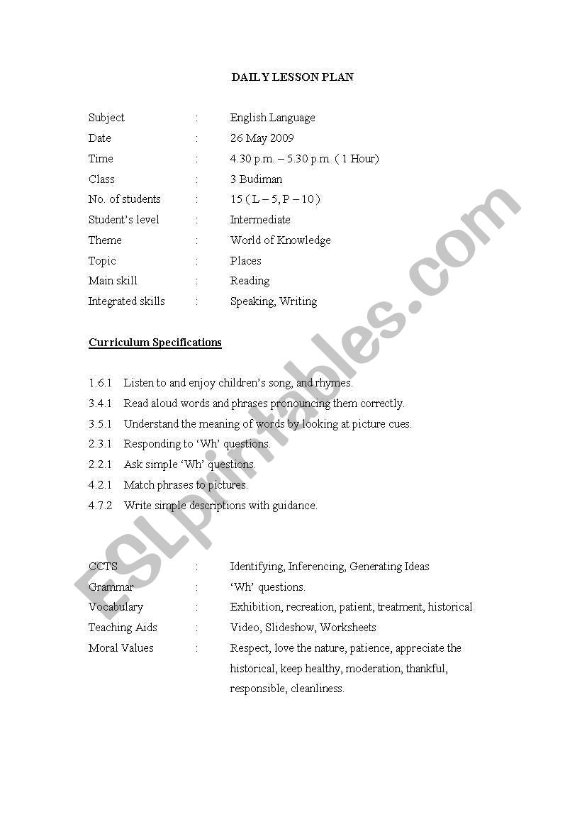 Places worksheet