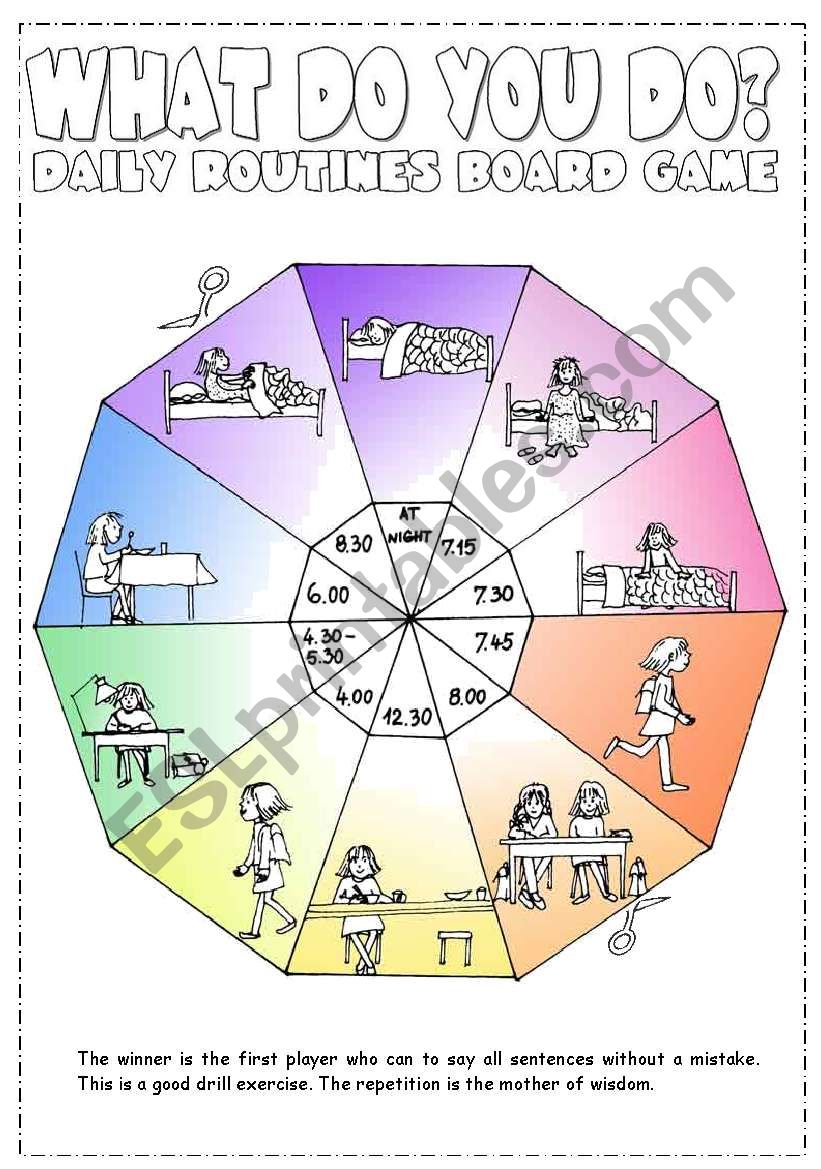 Daily Routines Board Game - ESL worksheet by Alenka