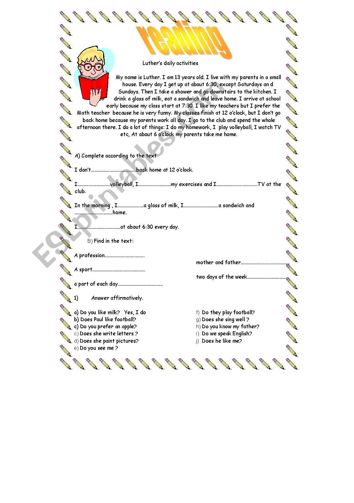 Luther activities worksheet