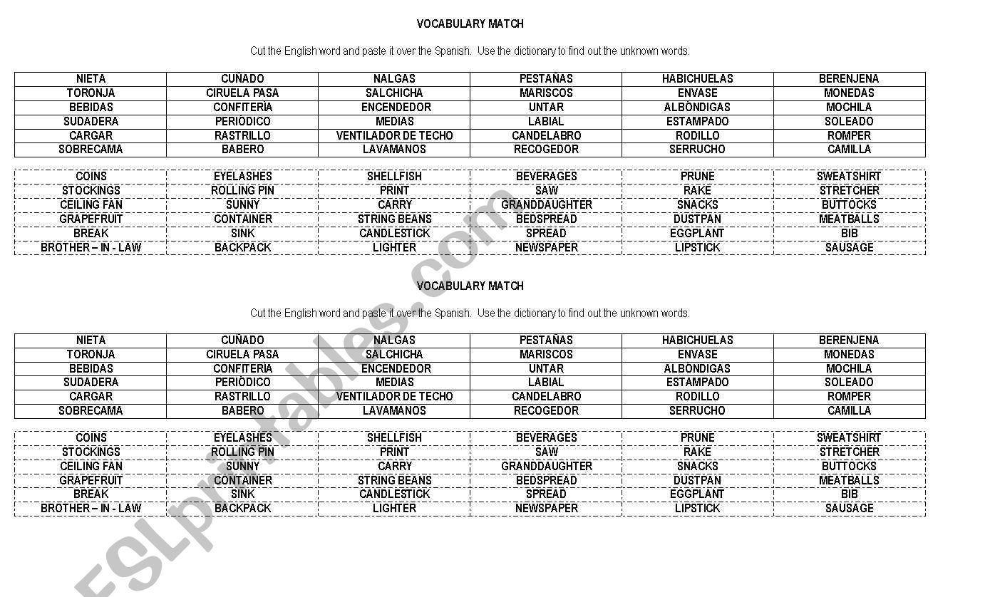 BASIC VOCABULARY worksheet